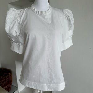 Bassike women short balloon sleeve blouse in white 0 xs career top australin
